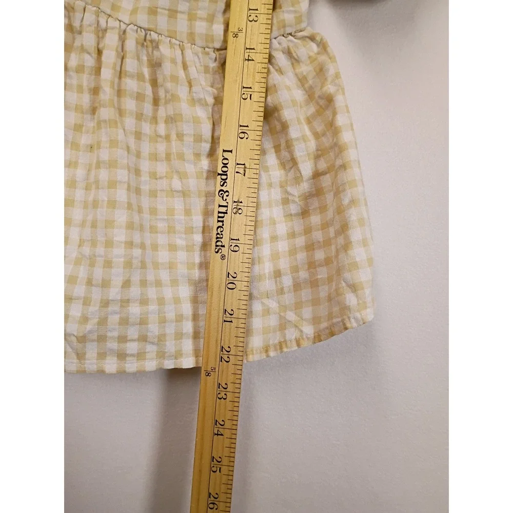 Cottagecore Old Navy Women Medium Beige Gingham Puff Sleeve Smocked Peplum Top